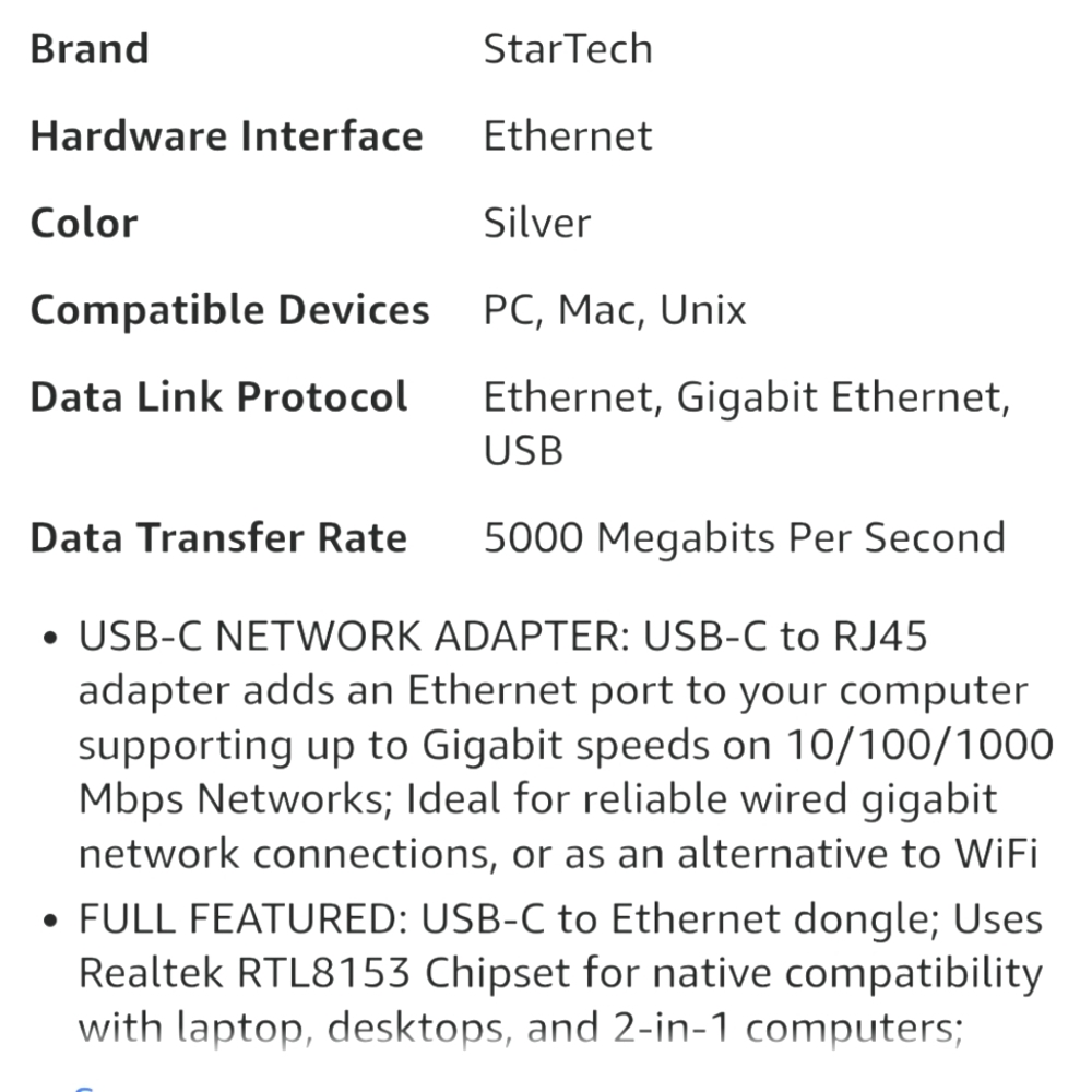 StarTech USB C To Gigabit Network Adapter. New In Box - Picture 7 of 8